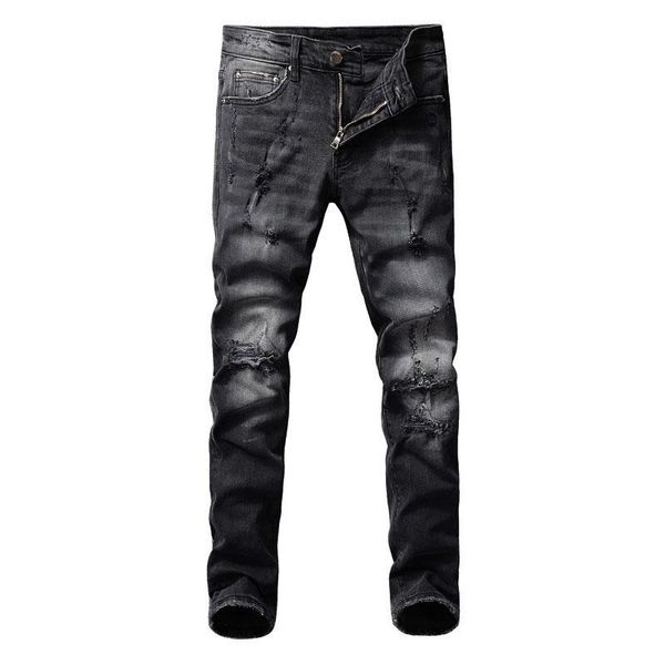 men's jeans american streetwear fashion men retro black gray slim fit ripped designer hip hop denim punk pants, Blue
men's jeans american streetwear fashion men retro black gray slim fit ripped designer hip hop denim punk pants, Blue