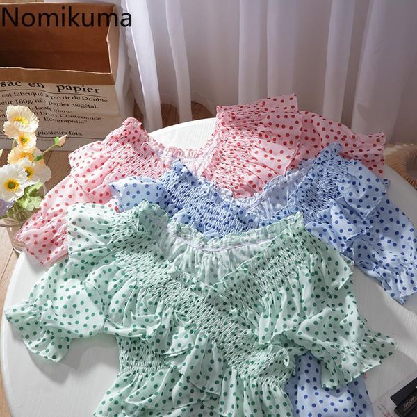 women's blouses & shirts nomikuma v neck ruffle polka dot chiffon blouse women summer temperament short sleeve french style blusas muj, White
women's blouses & shirts nomikuma v neck ruffle polka dot chiffon blouse women summer temperament short sleeve french style blusas muj, White