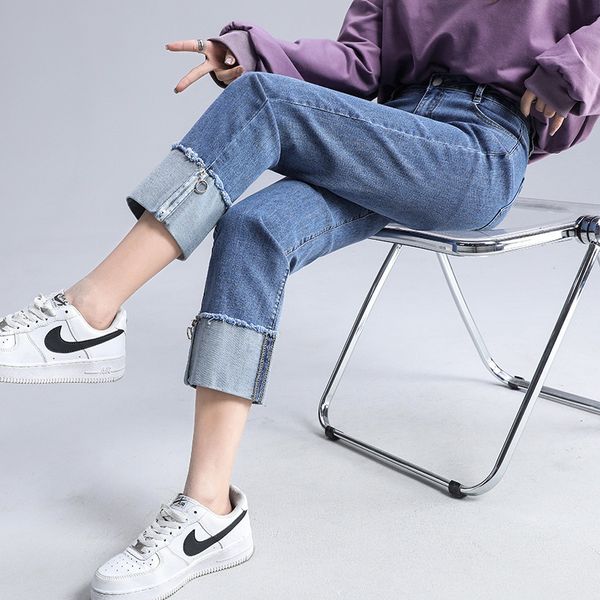 women's jeans spring 2021 slim high waist loose straight chic split capris, Blue
women's jeans spring 2021 slim high waist loose straight chic split capris, Blue