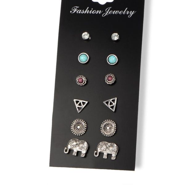stud 6 pairs/pack brincos mixed elephant flower bohemian earrings set for women crystal ear studs fashion jewelry gifts, Golden;silver
stud 6 pairs/pack brincos mixed elephant flower bohemian earrings set for women crystal ear studs fashion jewelry gifts, Golden;silver