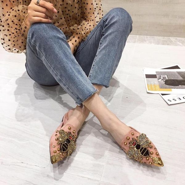pointed rhinestone rivet women's shallow slippers casual slip on low heel mules loafer flat slides sandals crystal beach shoes, Black
pointed rhinestone rivet women's shallow slippers casual slip on low heel mules loafer flat slides sandals crystal beach shoes, Black