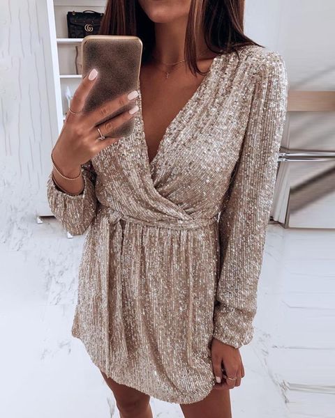 year female elegant evening glitter style robe girls sequin v-neck long sleeve wrap dresses for women party night club casual, Black;gray
year female elegant evening glitter style robe girls sequin v-neck long sleeve wrap dresses for women party night club casual, Black;gray