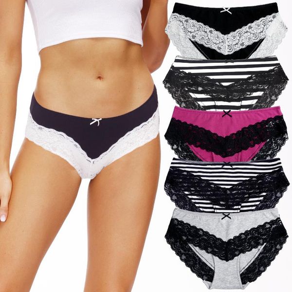 women's panties 5pack cotton women briefs mid rise lace underwear solid color female lingerie plus size xxl, Black;pink
women's panties 5pack cotton women briefs mid rise lace underwear solid color female lingerie plus size xxl, Black;pink