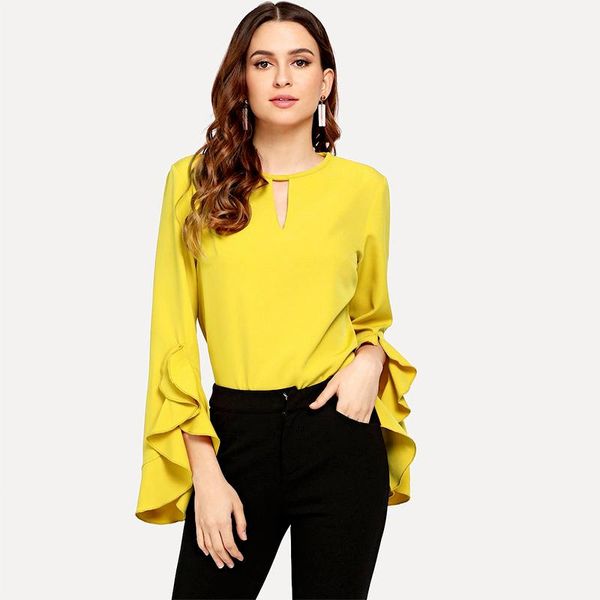 women's blouses & shirts ruffles chiffon blouse women spring autumn flare long sleeve o-neck hollow out solid color elegant fashion off, White
women's blouses & shirts ruffles chiffon blouse women spring autumn flare long sleeve o-neck hollow out solid color elegant fashion off, White