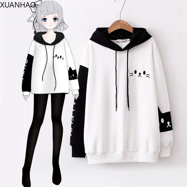 women's hoodies & sweatshirts xuanhao cute mori girl cartoon letter cat embroidery patchwork hoodie winter velvet thick warm white swea, Black
women's hoodies & sweatshirts xuanhao cute mori girl cartoon letter cat embroidery patchwork hoodie winter velvet thick warm white swea, Black