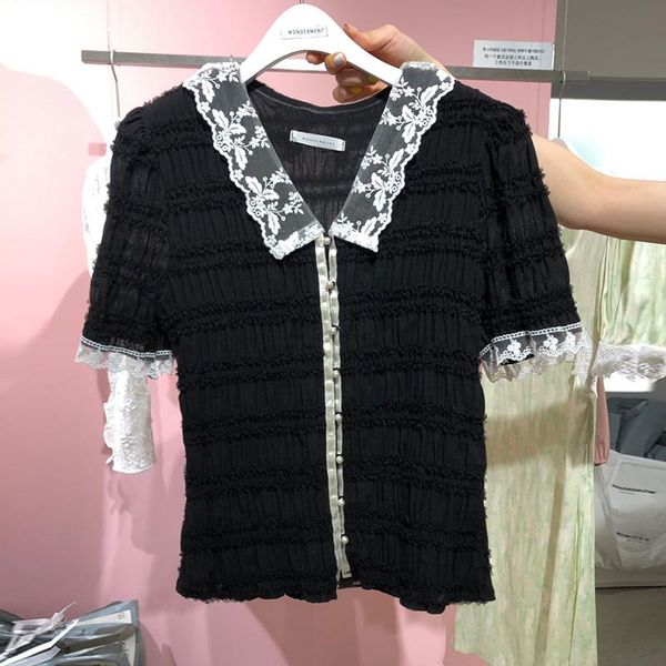 women's blouses & shirts women elegant lace patchwork casual slim blouse summer short sleeve chic blusas 2021, White
women's blouses & shirts women elegant lace patchwork casual slim blouse summer short sleeve chic blusas 2021, White