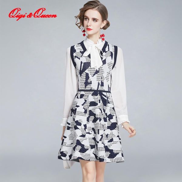han queen 2021 winter fake 2-piece houndstooth knit dress fashion vintage bow a-line vestidos elegant slim women party dresses casual, Black;gray
han queen 2021 winter fake 2-piece houndstooth knit dress fashion vintage bow a-line vestidos elegant slim women party dresses casual, Black;gray
