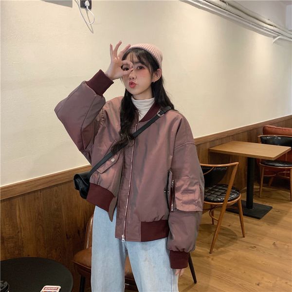 women's jackets cotton short jacket with pocket, baseball uniform, warm, padded, women's clothing, korean fashion, loose, winter h, Black;brown
women's jackets cotton short jacket with pocket, baseball uniform, warm, padded, women's clothing, korean fashion, loose, winter h, Black;brown