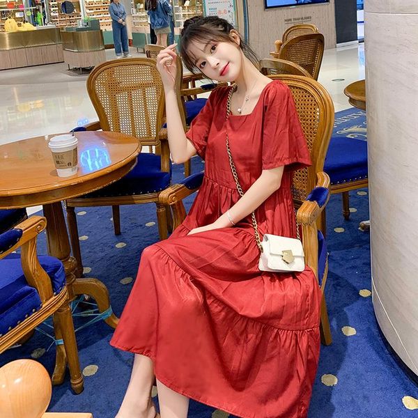2009# maternity clothes summer red plain color square collar cotton short sleeves loose stylish dress pregnant women mom dresses, White
2009# maternity clothes summer red plain color square collar cotton short sleeves loose stylish dress pregnant women mom dresses, White
