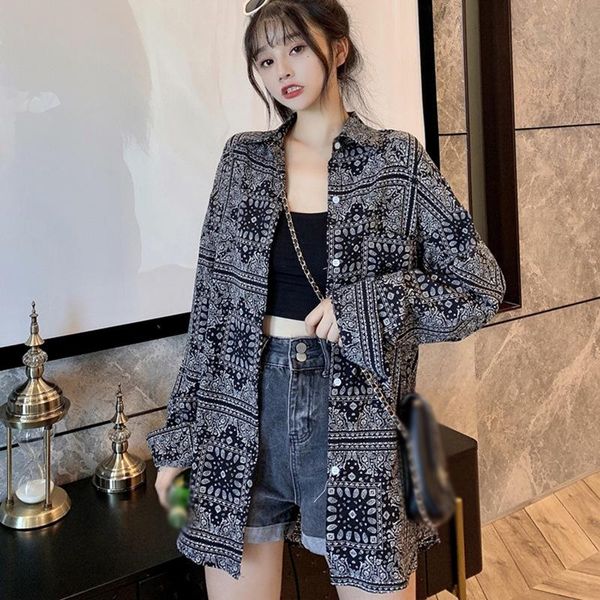 women's blouses & shirts women printing retro blouse loose long-sleeved spring autumn lapel female, White
women's blouses & shirts women printing retro blouse loose long-sleeved spring autumn lapel female, White
