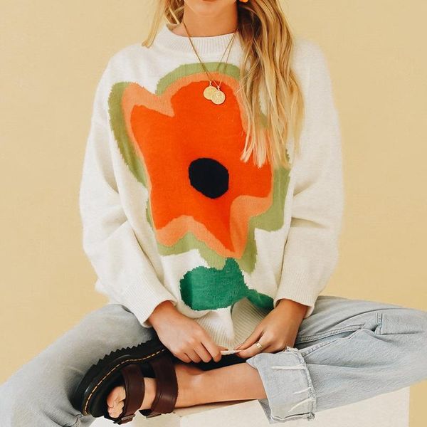 women's sweaters fashion women knitted long sleeve floral print ladies casual knitwear loose jumper simple pullovers, White;black
women's sweaters fashion women knitted long sleeve floral print ladies casual knitwear loose jumper simple pullovers, White;black