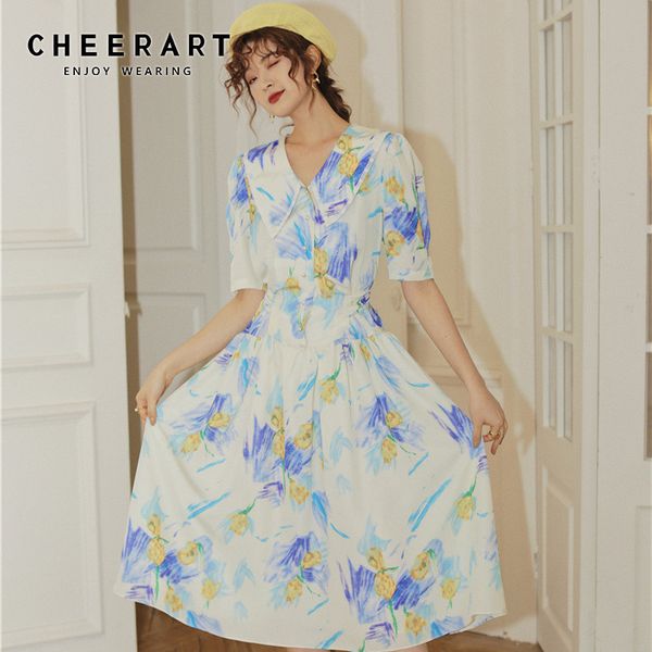 peter pan collar floral chiffon dress summer puff sleeve long midi women short a line 210427, Black;gray
peter pan collar floral chiffon dress summer puff sleeve long midi women short a line 210427, Black;gray