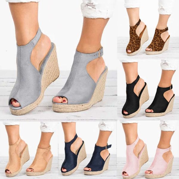 large size women's sandals thick sole slope heel fish mouth one line buckle suede fashion casual, Black
large size women's sandals thick sole slope heel fish mouth one line buckle suede fashion casual, Black