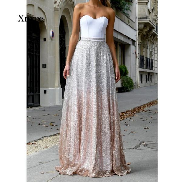 women maxi dresses white floor-length strapless dress elegant gradient color glitter sukienki damskie casual, Black;gray
women maxi dresses white floor-length strapless dress elegant gradient color glitter sukienki damskie casual, Black;gray