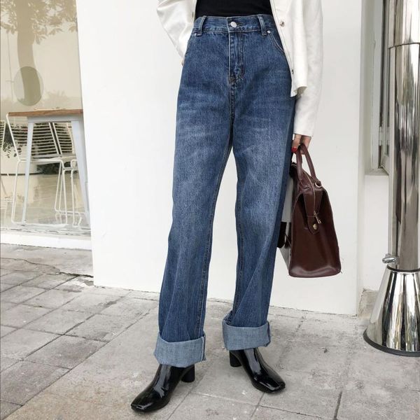 women's jeans spring korean denim high-waisted loose retro revers casual straight floor-length pants women fashion streetwear 2021, Blue
women's jeans spring korean denim high-waisted loose retro revers casual straight floor-length pants women fashion streetwear 2021, Blue