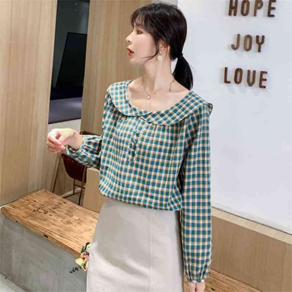 arrival autumn preppy style women long sleeve loose shirts peter pan collar plaid chiffon blouse female blusas d516 210512, White
arrival autumn preppy style women long sleeve loose shirts peter pan collar plaid chiffon blouse female blusas d516 210512, White