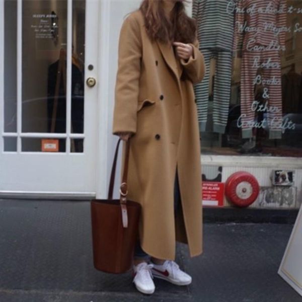 women's wool & blends korean women autumn winter double breasted long coats ladies sleeve notched collar overcoat parka jacket vintage, Black
women's wool & blends korean women autumn winter double breasted long coats ladies sleeve notched collar overcoat parka jacket vintage, Black