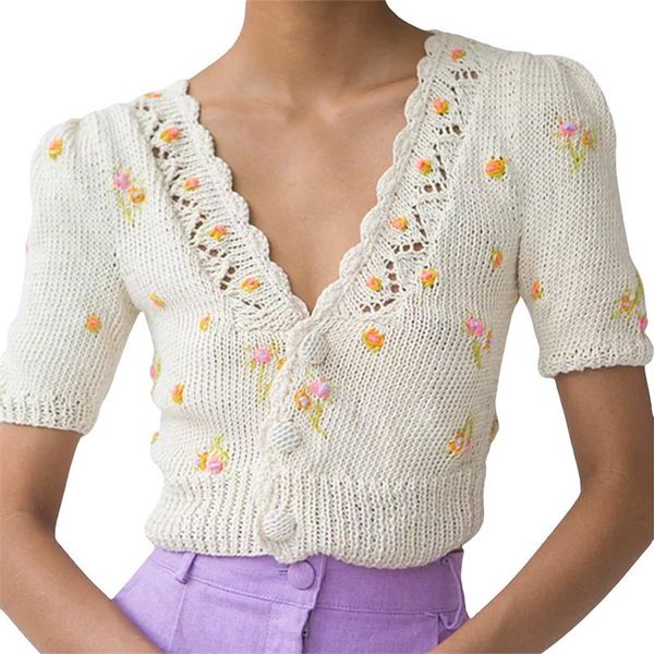 women's knits & tees 2021 women floral pattern knitted cardigan v-neck short sleeve casual loose crop beige/ purple, White
women's knits & tees 2021 women floral pattern knitted cardigan v-neck short sleeve casual loose crop beige/ purple, White