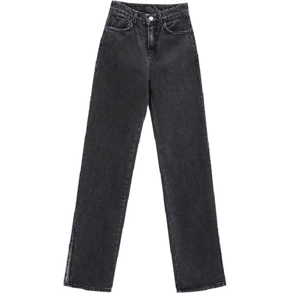 black cotton jeans for women korean fashion long denim pants splits at hem 210322, Blue
black cotton jeans for women korean fashion long denim pants splits at hem 210322, Blue