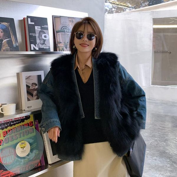 women's fur & faux women 2021 autumn winter coat patchwork denim jacket female loose casual coats ladies elegant thick warm outwear x69, Black
women's fur & faux women 2021 autumn winter coat patchwork denim jacket female loose casual coats ladies elegant thick warm outwear x69, Black