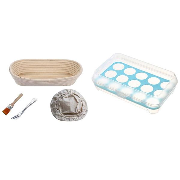 1 pcs egg tray 15 eggs tray holder with lid (blue) & 1 set 12inch oval for bread and dough proofing rising rattan bowl
1 pcs egg tray 15 eggs tray holder with lid (blue) & 1 set 12inch oval for bread and dough proofing rising rattan bowl