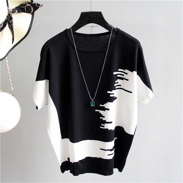 summer fashion color matching o-neck sweater bottoming shirt women's loose thin pullover woman sweaters 210507, White;black
summer fashion color matching o-neck sweater bottoming shirt women's loose thin pullover woman sweaters 210507, White;black