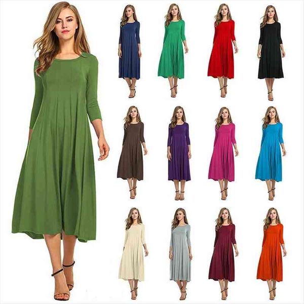 three quarter sleeve casual women dress autumn pleated midi elegant o neck party femme robe size girl, Black;gray
three quarter sleeve casual women dress autumn pleated midi elegant o neck party femme robe size girl, Black;gray
