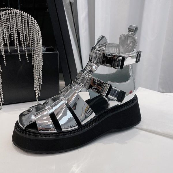 summer platform hollow sandals women unique mirror synthetic material flat short boots ankle magic tape design leisure shoes, Black
summer platform hollow sandals women unique mirror synthetic material flat short boots ankle magic tape design leisure shoes, Black