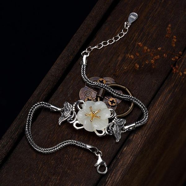 link, chain original korean version of simple sterling silver white jade plum blossom female wild art bracelet student pendant, Black
link, chain original korean version of simple sterling silver white jade plum blossom female wild art bracelet student pendant, Black