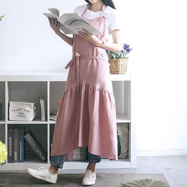 cotton linen kitchen apron for coffee and flower shops work cleaning aprons woman