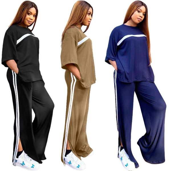 women's two piece pants nshypoi casual short-sleeved striped blouse with slit stitching loose mopping wide-leg sports two-piece suit, White
women's two piece pants nshypoi casual short-sleeved striped blouse with slit stitching loose mopping wide-leg sports two-piece suit, White