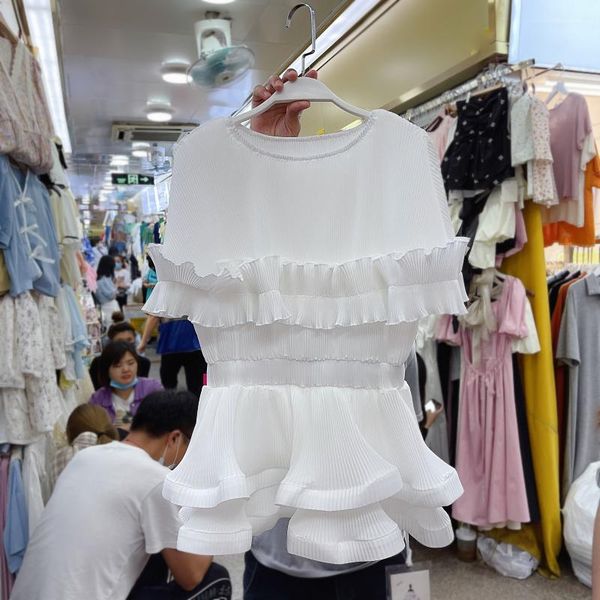 women's blouses & shirts 2021 european station summer fashionable stylish round neck ruffled design sense chiffon for women, White
women's blouses & shirts 2021 european station summer fashionable stylish round neck ruffled design sense chiffon for women, White