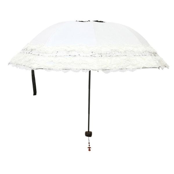 umbrellas partysu lace ultraviolet-proof folding umbrella outdoor trvel wedding shooting props (beige)