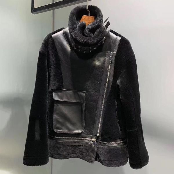 women's fur & faux merino sheep fur-in-one women winter 2021 fashion motorcycle style real coat luxuty clothing oversize, Black
women's fur & faux merino sheep fur-in-one women winter 2021 fashion motorcycle style real coat luxuty clothing oversize, Black