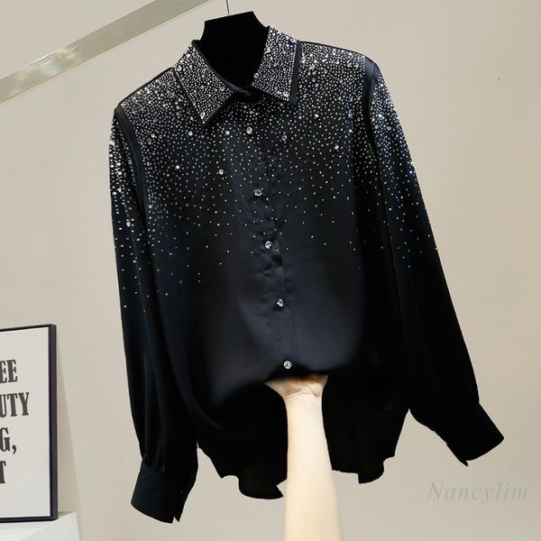 blouses diamond studded by hand heavy embroidery drilling lapel loose single-breasted long sleeve shirt women's temperamental top, White
blouses diamond studded by hand heavy embroidery drilling lapel loose single-breasted long sleeve shirt women's temperamental top, White