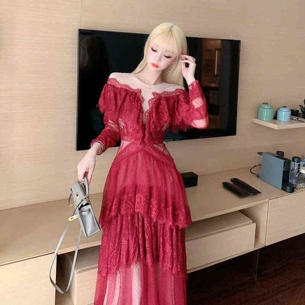 dress autumn the-neck full sleeve of vintage long elegant female casual red lace tulips ball dressed as party 46af, Black;gray
dress autumn the-neck full sleeve of vintage long elegant female casual red lace tulips ball dressed as party 46af, Black;gray