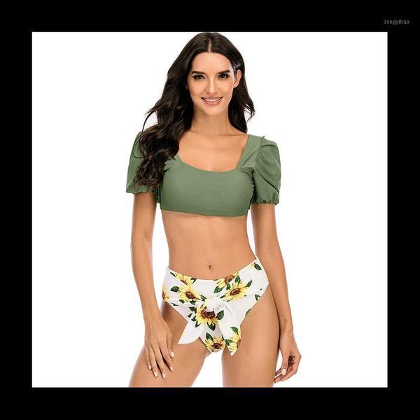 women's swimwear summer puff sleeve floral print bikini set one-neck high waist lace women split swimsuit beachwear -40, White;black
women's swimwear summer puff sleeve floral print bikini set one-neck high waist lace women split swimsuit beachwear -40, White;black