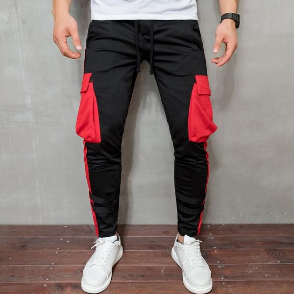 men's pants spring and autumn fashion matching color big pocket trouser leg webbing sports trousers long casual jogging, Black
men's pants spring and autumn fashion matching color big pocket trouser leg webbing sports trousers long casual jogging, Black