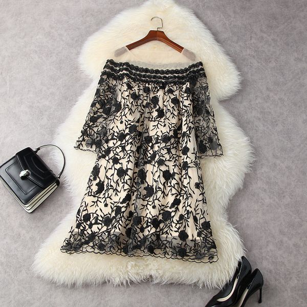 european and american women's clothing spring 2021 new seven-point sleeve nail beads fashionable black mesh embroidered dress, Black;gray
european and american women's clothing spring 2021 new seven-point sleeve nail beads fashionable black mesh embroidered dress, Black;gray