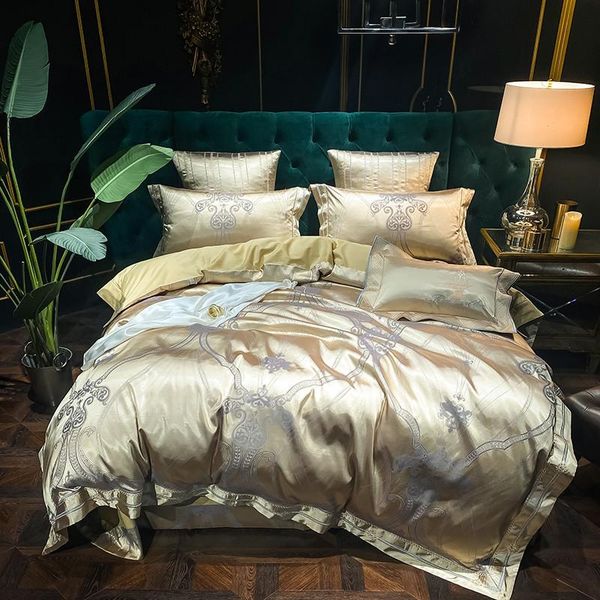 bedding sets golden jacquard silk/cotton set luxury 4pcs embroidered satin bed duvet cover sheet pillowcases king size
bedding sets golden jacquard silk/cotton set luxury 4pcs embroidered satin bed duvet cover sheet pillowcases king size