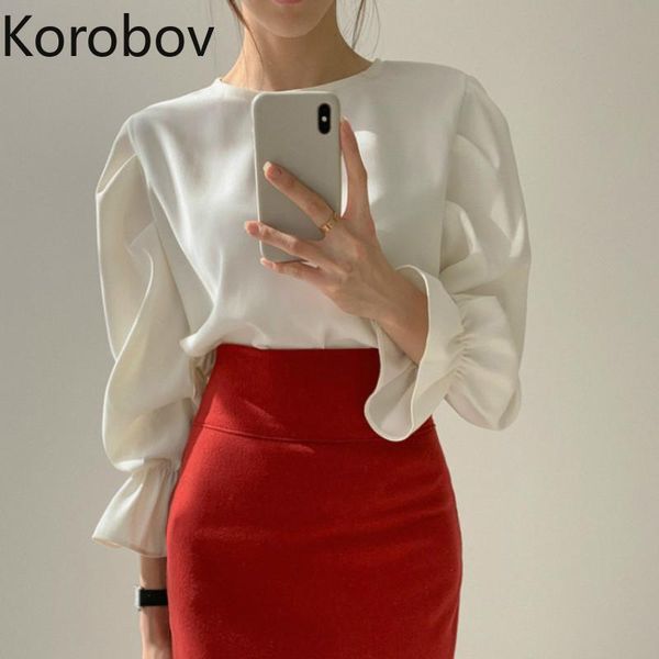 women's blouses & shirts korobov o neck pullover flare long sleeve blouse women spring 2021 chic blusas korean elegant ol 2b134, White
women's blouses & shirts korobov o neck pullover flare long sleeve blouse women spring 2021 chic blusas korean elegant ol 2b134, White
