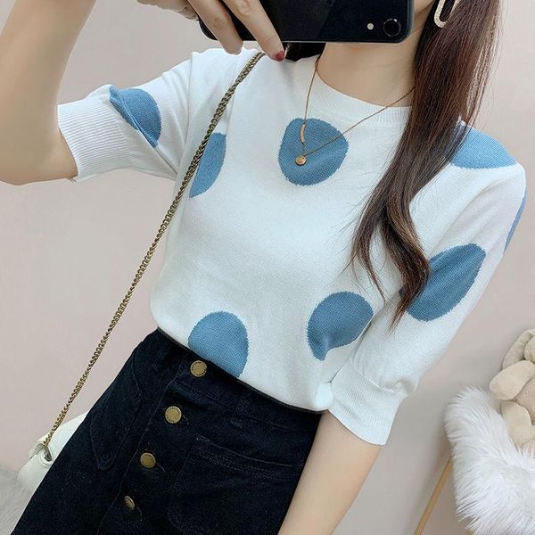 women's t-shirt women 2021 summer fashion ice silk thin pullover female short sleeve loose ladies o-neck polka dot q20, White
women's t-shirt women 2021 summer fashion ice silk thin pullover female short sleeve loose ladies o-neck polka dot q20, White