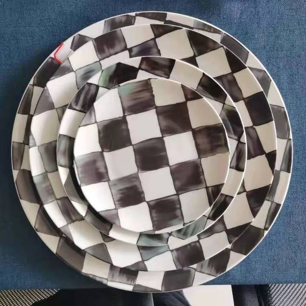 morocco style ceramic round plates black and white grid bone china dinnerware sets serving plate
morocco style ceramic round plates black and white grid bone china dinnerware sets serving plate