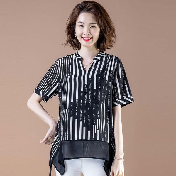 women's blouses & shirts plus size women casual arrival 2021 summer simple style vintage striped loose comfortable female s2822, White
women's blouses & shirts plus size women casual arrival 2021 summer simple style vintage striped loose comfortable female s2822, White