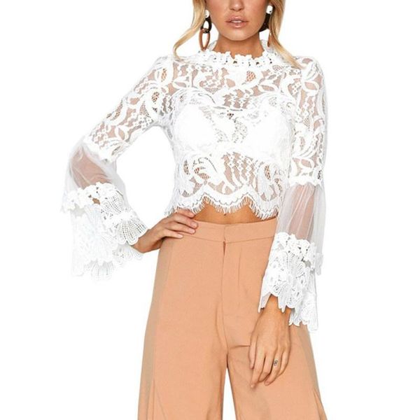 women temperament perspective sweet solid color long bell sleeve round collar chiffon blouse women's blouses & shirts, White
women temperament perspective sweet solid color long bell sleeve round collar chiffon blouse women's blouses & shirts, White