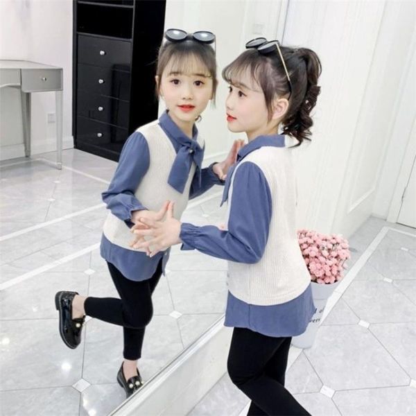 pullover fashion baby girl plaid shirt with bow child thick loose outfit spring autumn fake two piece clothes 3-12y, Blue
pullover fashion baby girl plaid shirt with bow child thick loose outfit spring autumn fake two piece clothes 3-12y, Blue