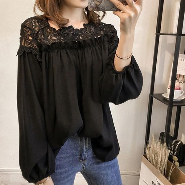 women's blouses & shirts hengsong 2021 womens blouse sweet hollow solid lace stitching o-neck lantern sleeve elegant blusas, White
women's blouses & shirts hengsong 2021 womens blouse sweet hollow solid lace stitching o-neck lantern sleeve elegant blusas, White