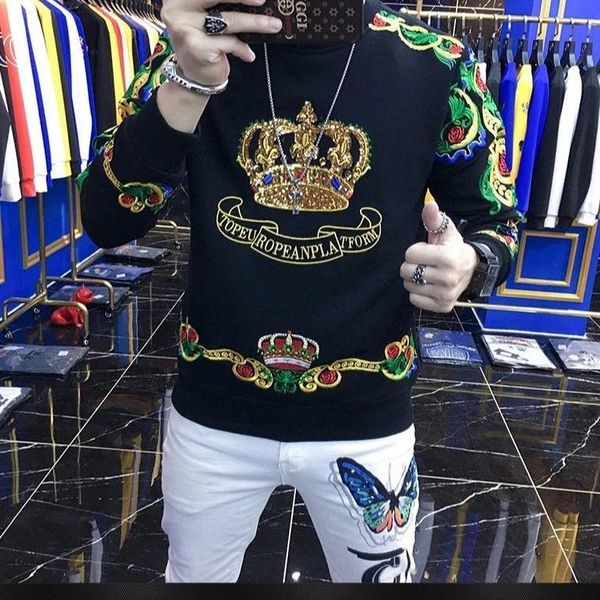 men's hoodies & sweatshirts camisa masculina de manga longa com coroa bordada, camisa pescoço suporte para o pescoço, inverno e primave, Black
men's hoodies & sweatshirts camisa masculina de manga longa com coroa bordada, camisa pescoço suporte para o pescoço, inverno e primave, Black