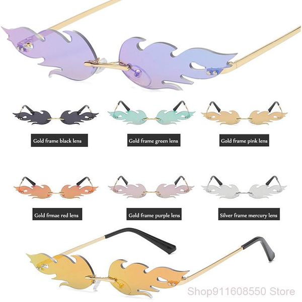 2021 luxury fashion fire flame ladies sunglasses retro rimless wave metal shaded women glasses., White;black
2021 luxury fashion fire flame ladies sunglasses retro rimless wave metal shaded women glasses., White;black