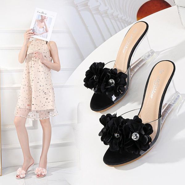 dress shoes summer rhinestone flower transparent wedge heel sandals open toe crystal party office pumps women, Black
dress shoes summer rhinestone flower transparent wedge heel sandals open toe crystal party office pumps women, Black